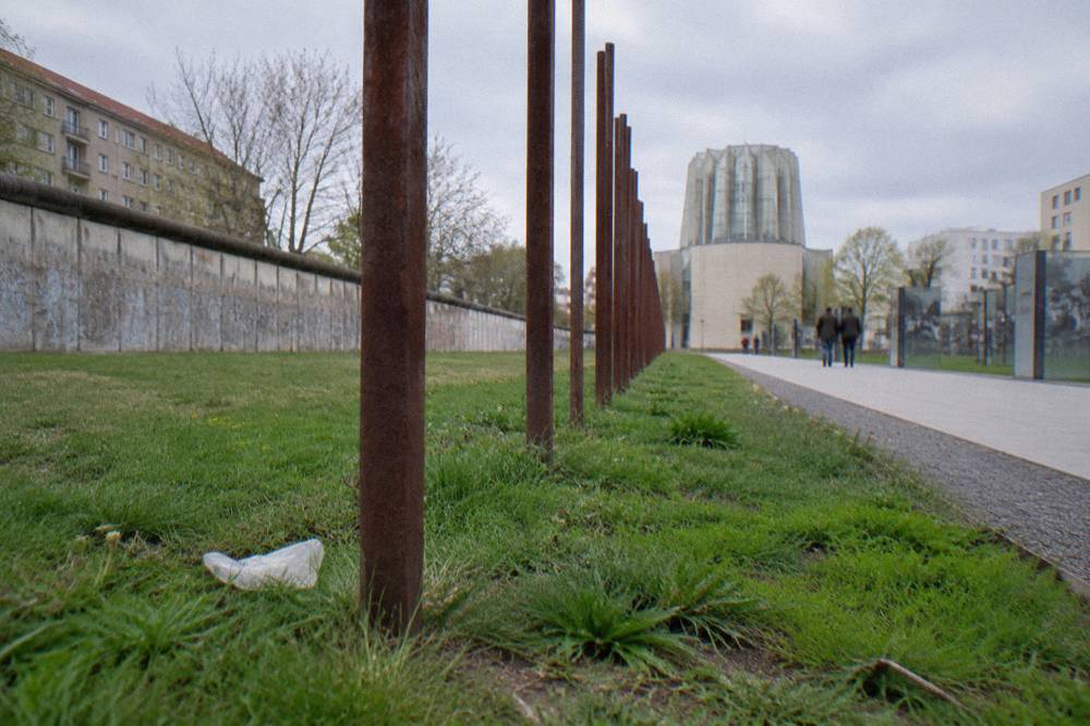 The Berlin Wall Memorial open-air exhibition along Bernauer Straße in daylight