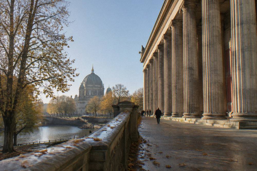 The colonnaded facade of an old museum building on Museum Island