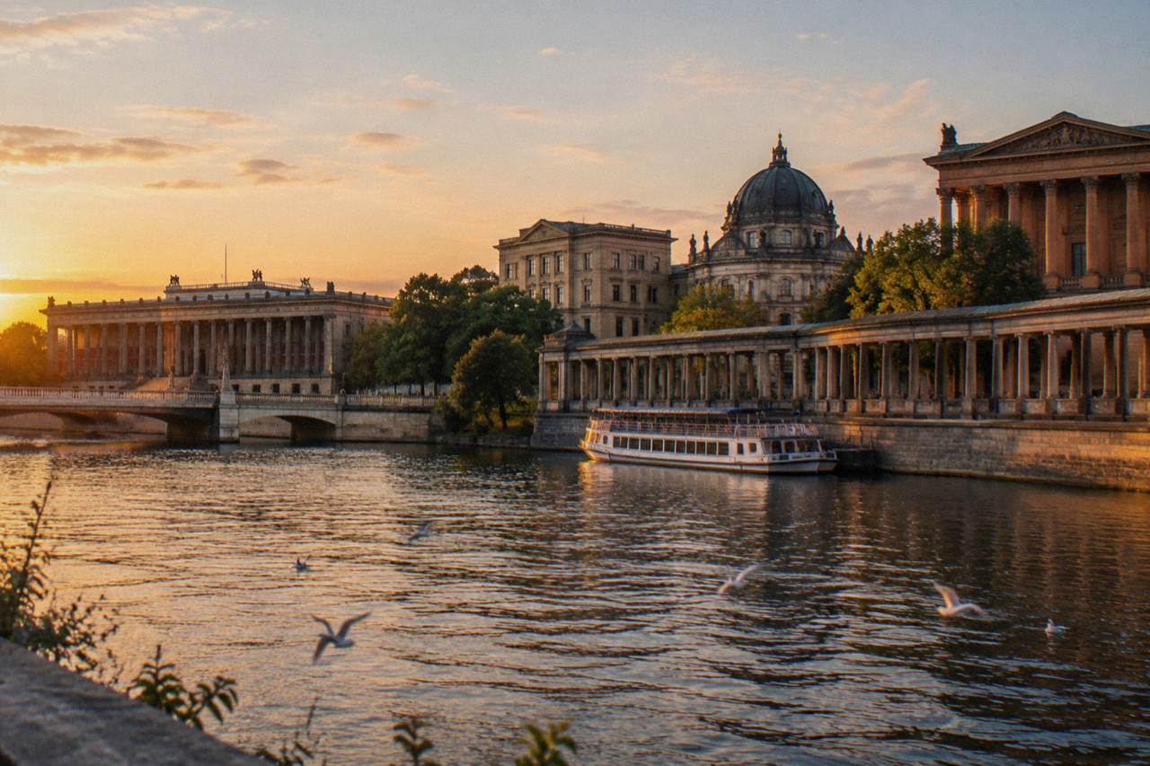 The museum buildings of Museum Island standing along the Spree riverfront