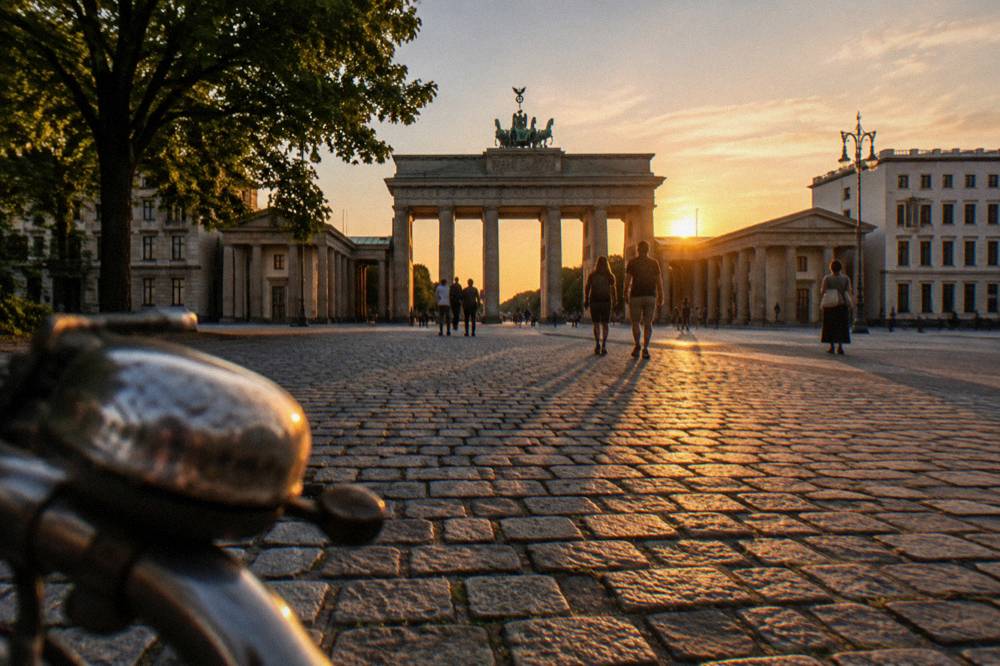 Pariser Platz pavement stretching toward the Brandenburg Gate in daylight