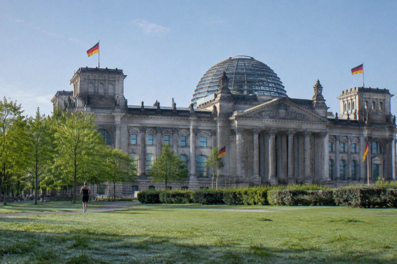 The dome and roof terrace above the Reichstag building in Berlin