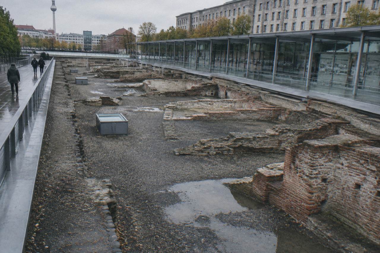 Exhibition trench and open-air building remains at the Topography of Terror documentation centre in Berlin