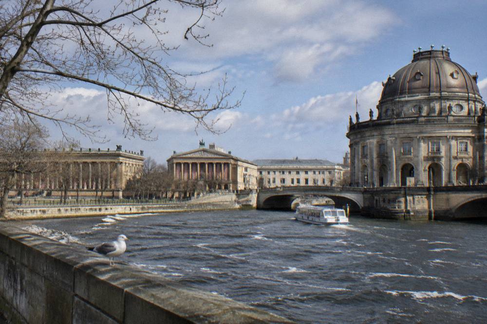 The Museum Island waterfront with museum buildings along the river Spree