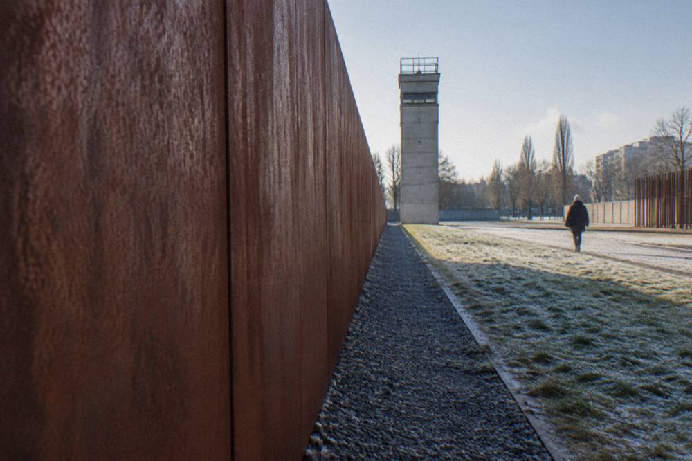 The open-air exhibition grounds of the Berlin Wall Memorial along Bernauer Strasse