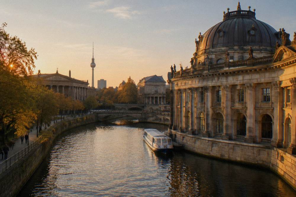Museum Island courtyard with old stone architecture in daylight