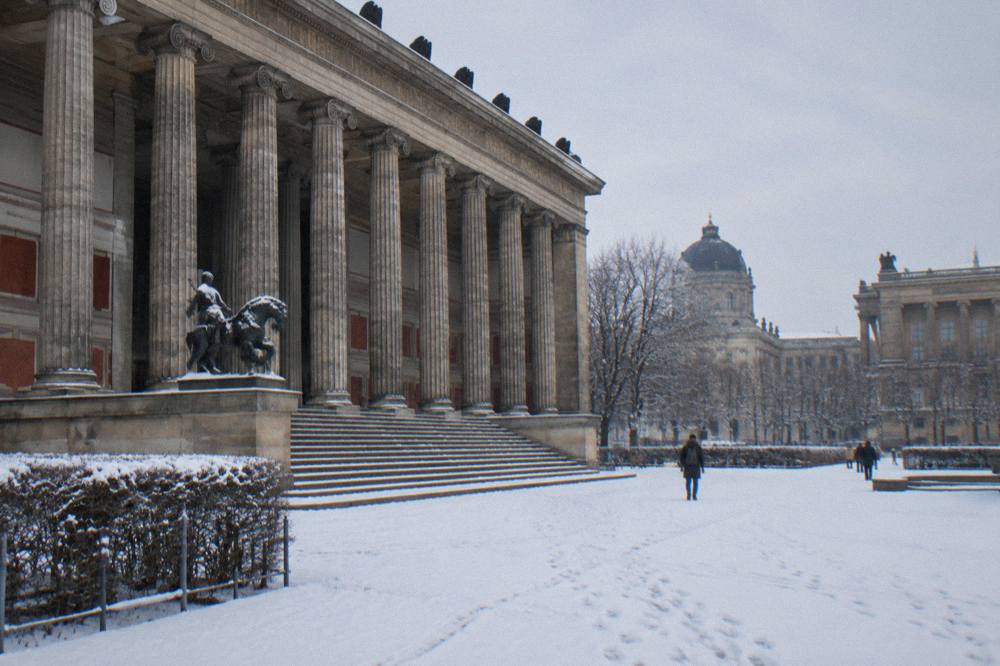 The colonnaded facade of the Altes Museum seen from the Lustgarten side of Museum Island